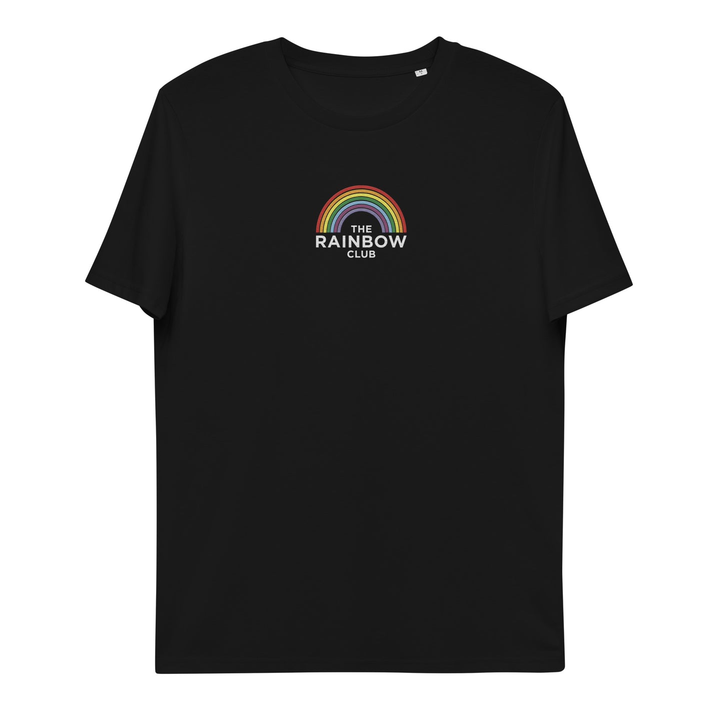 A black-shirt featuring the rainbow club emblem, a powerful symbol of unity and acceptance for the LGBTQIA community.