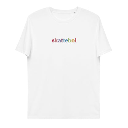 Colorful Skattebol a vibrant rainbow t-shirt, showcasing their unique style and love for colors.