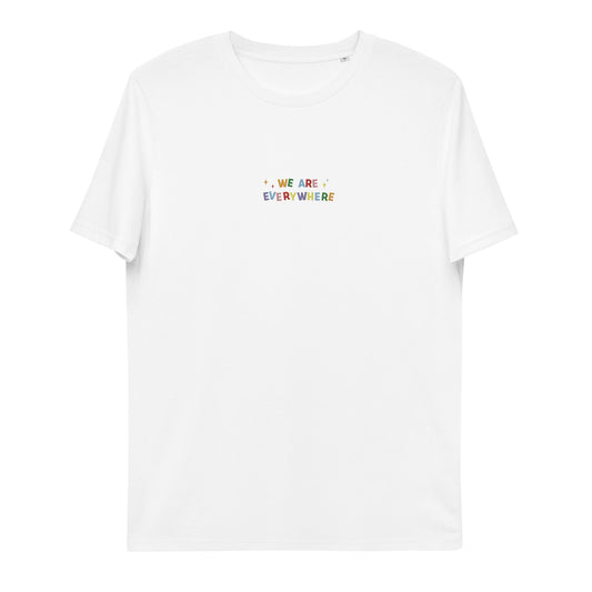 An empowering White t-shirt showcasing the statement "I am a rainbow," symbolizing inclusivity and the beauty of diversity.